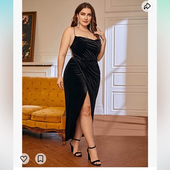 Women's Plus Size Satin Spaghetti Strap Cowl Neck Wrap Party Cami Dress - Picture 6 of 6